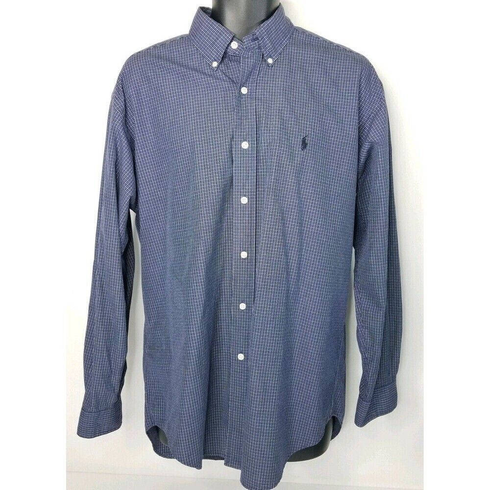 Ralph Lauren Blue Plaid Blake Two Ply Cotton Button Down Shirt M